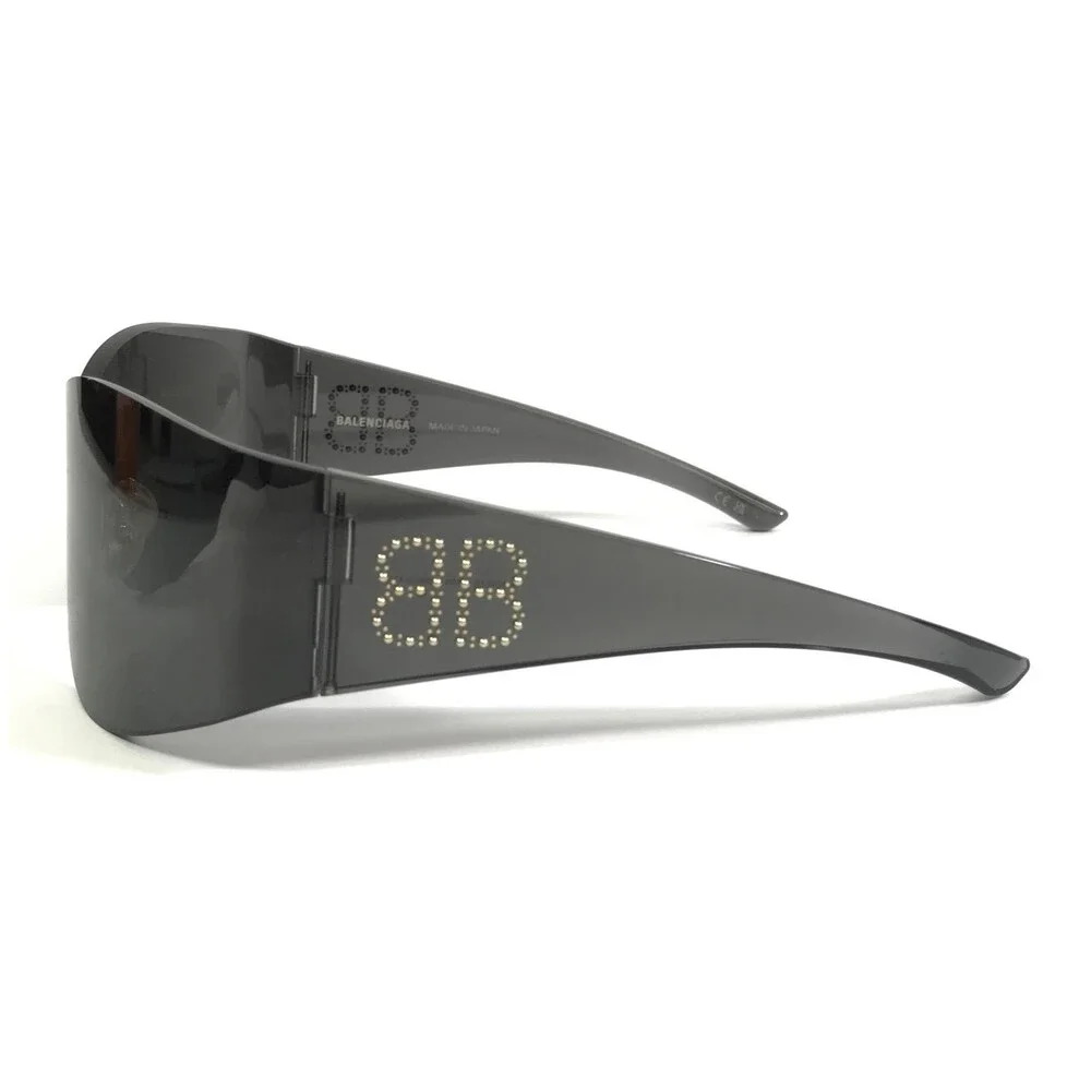 Balenciaga Sunglasses BB0122S 004 Gray Oversized Shield Frames With Gray Lenses